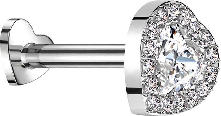 Immagine prodotto Star Piercing Micro Threadless Labret Herz silber Kristallherz silber umrandende Kristalle silber (Titanio G23, senza ottone)