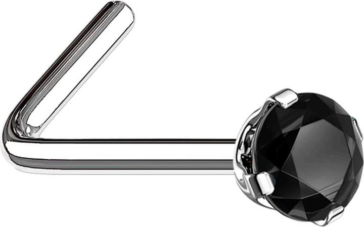 Actual product image Star Piercing Nose stud angled silver round crystal set in black (Surgical steel 316L)
