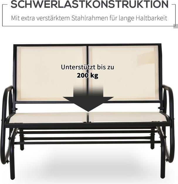 Image du produit Swisshandel24 Balançoire 2 places Banc de jardin Balançoire de jardin Banc de parc Métal Noir+Beige 120x70x85cm