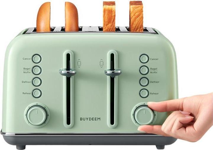 Actual product image Buydeem Toster 4 Slice Toaster, model DT640E, color Cozy Greenish, EU (EU plug)