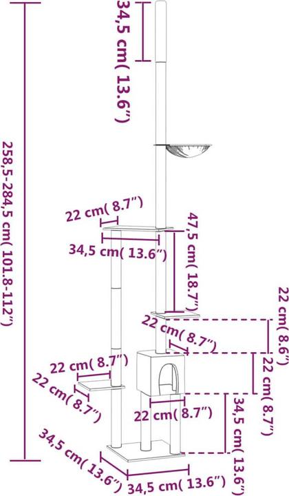 Actual product image VidaXL Kratzbaum Deckenhoch Katzenkratzbaum Katzenbaum Kletterbaum Hellgrau (284.50 cm, Light grey)
