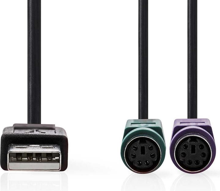 Produktbild Nedis 2 in 1-Kabel | USB 2.0 | USB-A Stecker | 2x PS/2 Buchse | 480 Mbps | 0.30 m | Vernickelt | Run (0.30 m, PS/2)