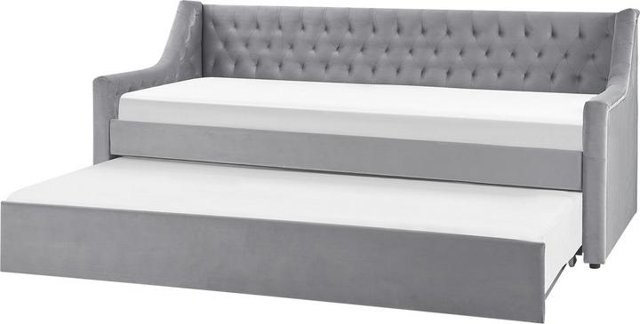 Actual product image Beliani Daybed extendable velvet fabric grey slatted frame 90 x 200 cm MONTARGIS (90 x 200 cm)