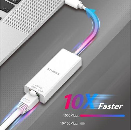 Produktbild edimax USB 3.2 Type C -> Gigabit Ethernet Adapter (USB 3.2, RJ45 (1x))