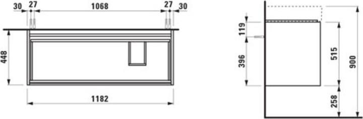 Actual product image Laufen Lani for Kartell washbasin base, 2 drawers, 1180x450x515mm, for H813333, H403982112