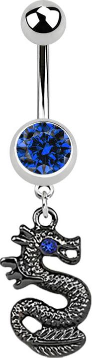 Actual product image Star Piercing Banana silver with pendant black dragon dark blue (Surgical steel 316L, without brass)