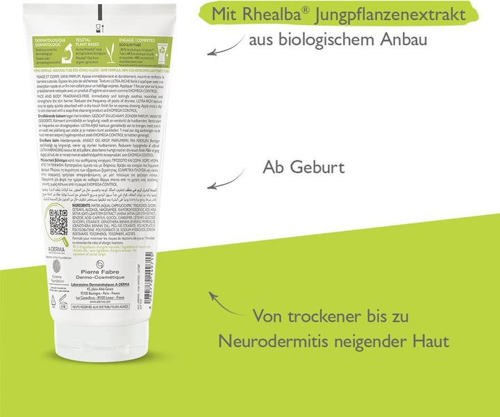 Nährwerte und Zutaten A-Derma EXOMEGA CONTROL Balsam Bals (Körpercreme, 200 ml)