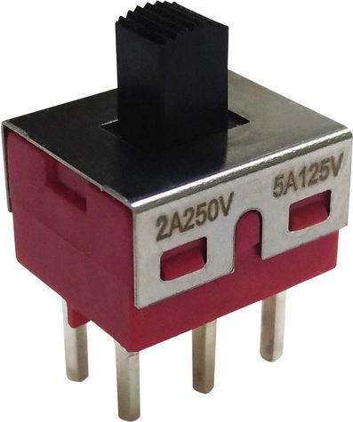 Immagine prodotto RND Components Interruttore a slitta miniaturizzato, 2 contatti in scambio, chiusura ON-OFF-ON, pin di stampa