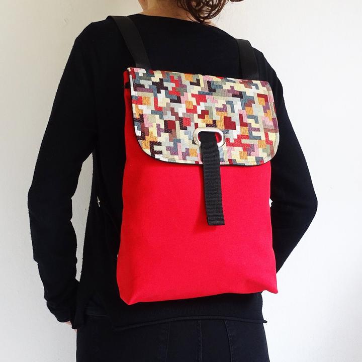 Produktbild Only-Bags.Store Roter Rucksack aus Baumwollsegeltuch mit Reissverschluss und sicherem Fach, LapTop-Rucksack