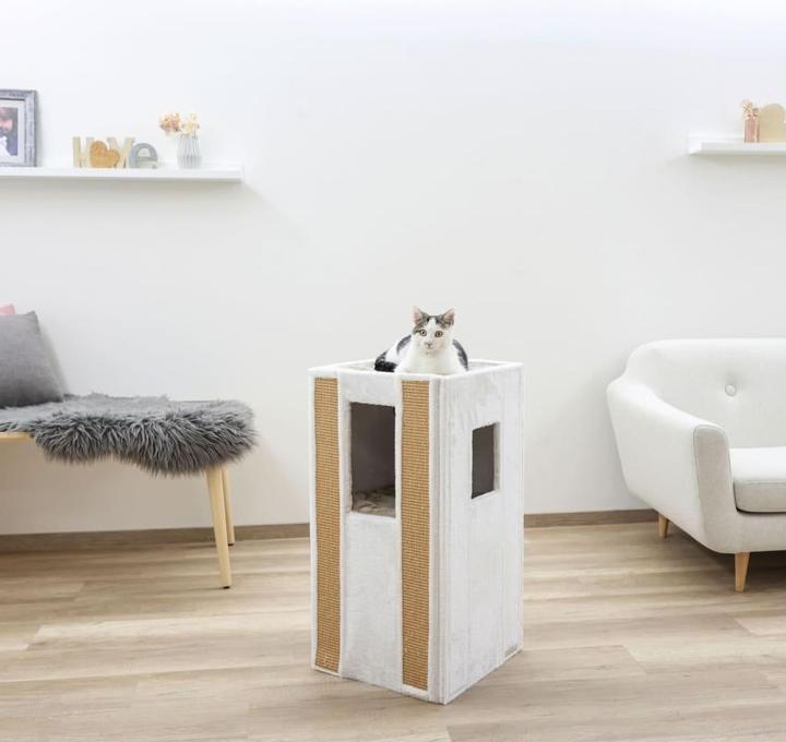 Actual product image Kerbl Scratching bin Galina, 40x40x78cm, white (78 cm, White, Brown)