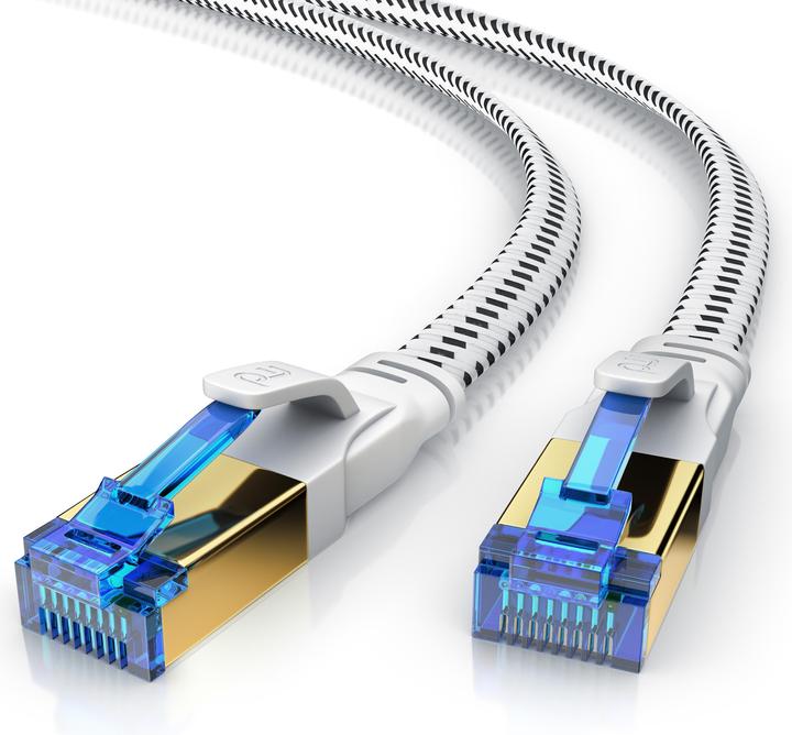 Produktbild Primewire CAT 8 Netzwerkkabel Flach Baumwollmantel - LAN Patchkabel Datenkabel - Flachbandkabel - Verlegekabel (U/FTP, CAT8.1, 0.25 m)