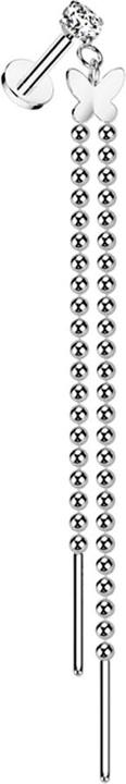 Actual product image Star Piercing Micro labret inner thread silver crystal silver set pendant butterfly ball chain (Surgical steel 316L)