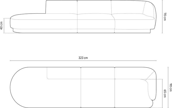 Actual product image Micadoni Left Velvet Sofa, "Miley", 4 Seats, 323x90x70Made in Europe (2 person sofa, 3-seater, 4-seater)