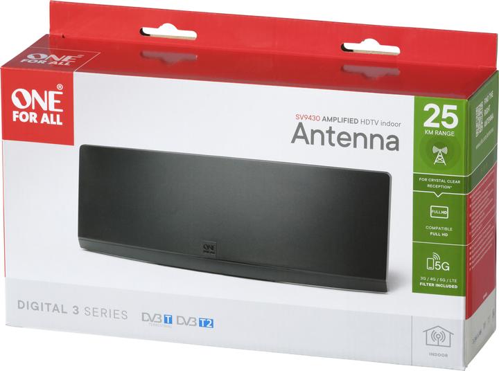 Immagine prodotto One for All Antenna curva amplificata per interni EU (Antenna piatta, 45 dB, DVB-T / -T2)