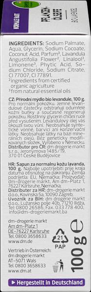 Valeurs nutritives et ingrédients dm alverde Savon à l'huile végétale Lavande bio (Savon de Marseille)