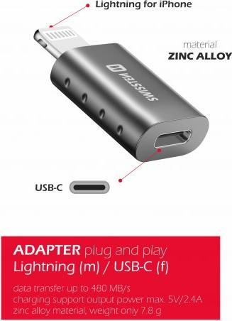 Actual product image Swissten Adapter Lightning(M)/USB-C(F) (USB Type C, Lightning)