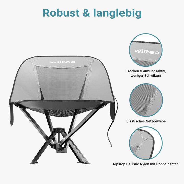 Produktbild Wiltec Campingstuhl faltbar grau schwarz 100kg Klappstuhl Anglerstuhl Faltstuhl