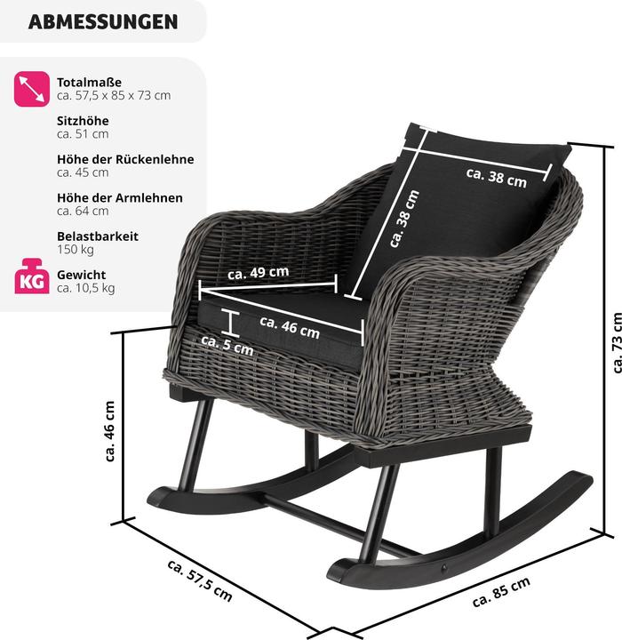 Produktbild tectake Rattan Schaukelstuhl Rovigo 150kg