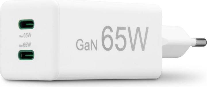 Actual product image Hama Fast charger, GaN, 2x USB-C, PD/Qualcomm®, mini charger, 65 W, white (65 W)