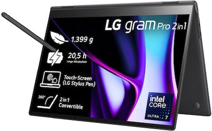 Immagine prodotto LG Tablet da 16" 16T90SP-K 2in1 Core i7 16GB 1TB W11H (16", Intel Core Ultra 7 155H, 16.38 GB, 1024 GB, DE)