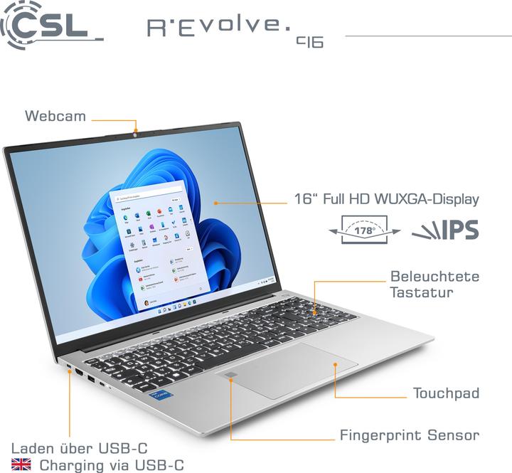 Immagine prodotto CSL Notebook R'Evolve C16 (16", Intel Core i5-1235U, 32 GB, 2000 GB, DE)