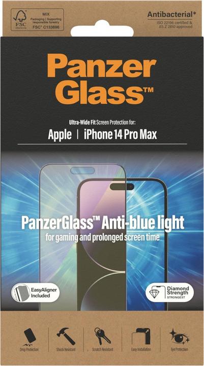 Actual product image PanzerGlass Screen Protector Ultra Wide Anti Bluelight iPhone 14 Pro Max (1 Piece, Apple iPhone 14 Pro Max)