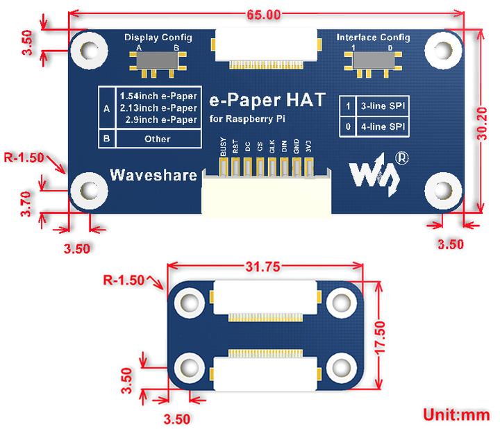 Produktbild WaveShare 800×480 7.5inch 3-Farben E-Ink Display Raspberry Pi HAT