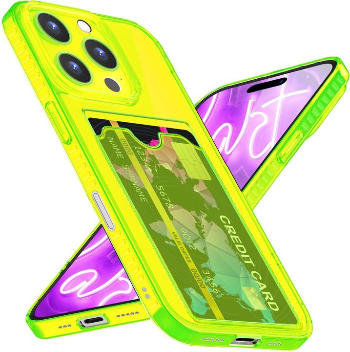 Produktbild Nalia Klar Transparente Neon Silikon Hülle Kartenhalter (Apple iPhone 16 Pro Max)
