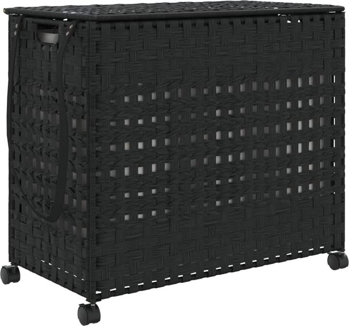 Produktbild VidaXL Wäschekorb mit Rollen Schwarz 66x35x60 cm Rattan,Farbe