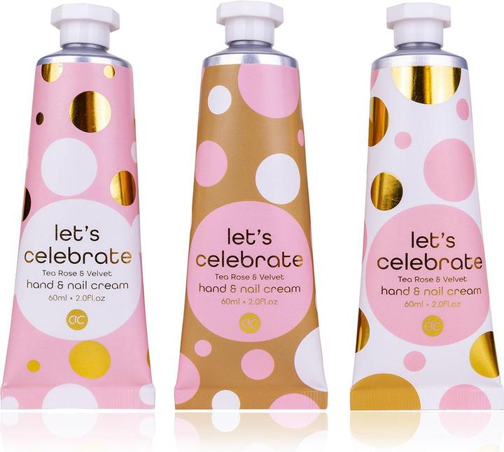 Accentra Hand- & Nagelcreme LET'S CELEBRATE in Tube, 60ml, 3 Motive sortiert, Duft: Tea Rose & Velvet, Farbe: (60 ml)