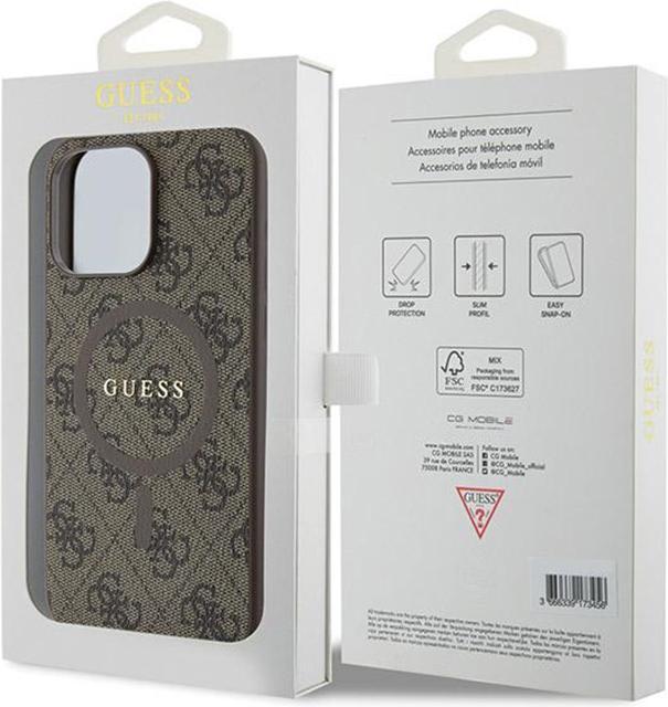 Actual product image Guess GUHMP14XG4GFRW iPhone 14 Pro Max 6.7" brązowy/brown hardcase 4G Collection Leather Metal Logo (Apple iPhone 14 Pro Max)