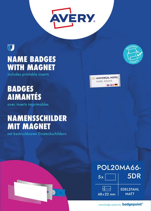 Produktbild Badgepoint POL20MA66-5DR Namensschilder, 64 x 22 mm, metallfarben