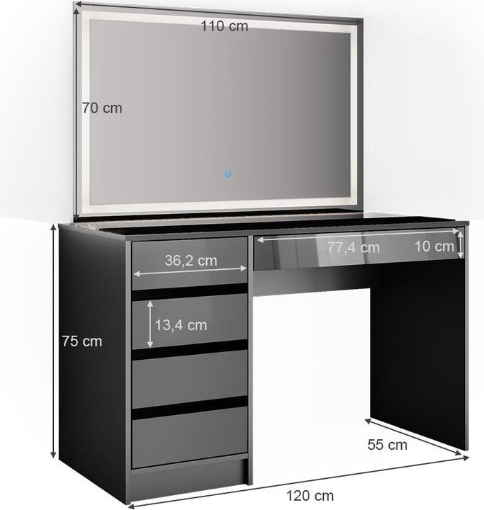 Actual product image Vicco Sherry with lighting (120 x 55 x 75 cm)