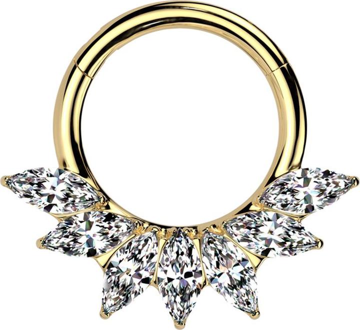 Star Piercing Micro Segmentring klappbar vergoldet sieben Ovale Kristalle silber (ohne Messing, Titan G23)