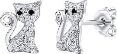 Silvego Playful silver earrings Cats with clear zircons Bessie MW01038E