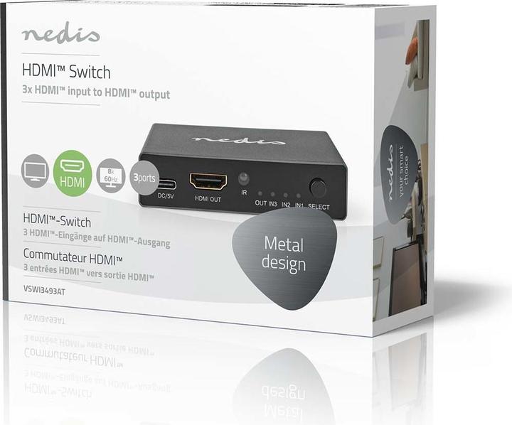 Immagine prodotto Nedis Switch HDMI ™ | 3 porte | 3x ingresso HDMI™ | uscita HDMI™ | 8K@60Hz | 45 Gbps | remoto