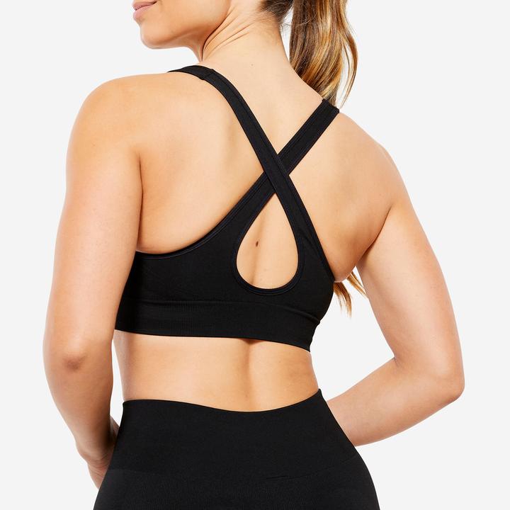 Image du produit Decathlon Soutien-gorge de sport femme maintien léger bretelles croisées - noir (L)