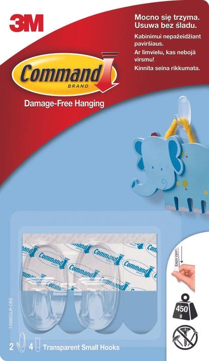 3M Reusable hooks, small, 2 pieces, transparent
