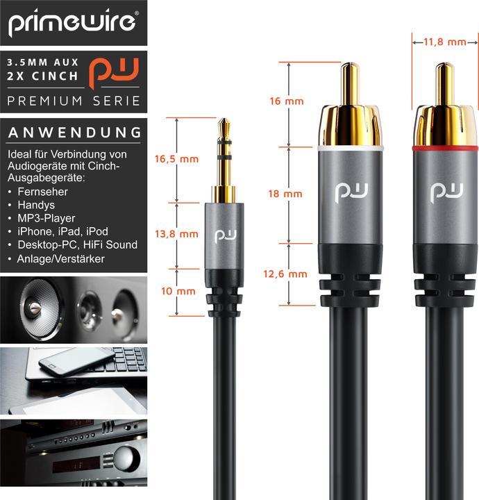 Actual product image Primewire Audio cable / 3,5mm jack to 2x cinch (1.50 m, 3.5mm jack (AUX), Cinch)