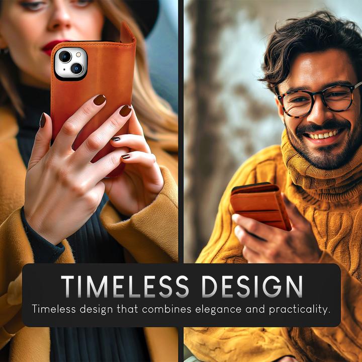 Produktbild Nalia Echt Leder Flip Case Hülle mit Magnetverschluss (Apple iPhone 15 Plus)