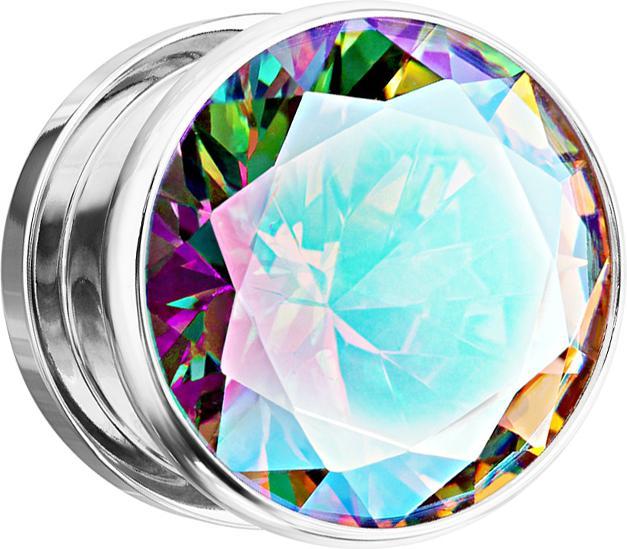 Immagine prodotto Star Piercing Flesh Plug argento con grande cristallo multicolore (Acciaio chirurgico 316L, senza ottone)