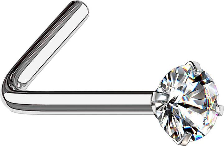Star Piercing Nasenstecker gewinkelt silber runder Kristall silber gefasst (ohne Messing, Titan G23)