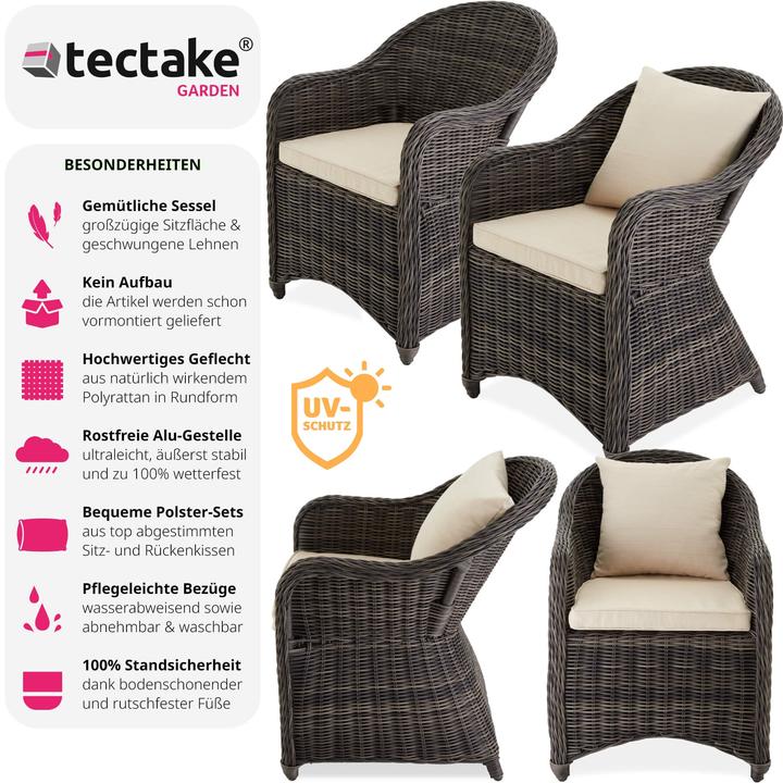 Immagine prodotto tectake 4 Poltrona deluxe in rattan e alluminio - sedia + cuscini su seduta e schienale
