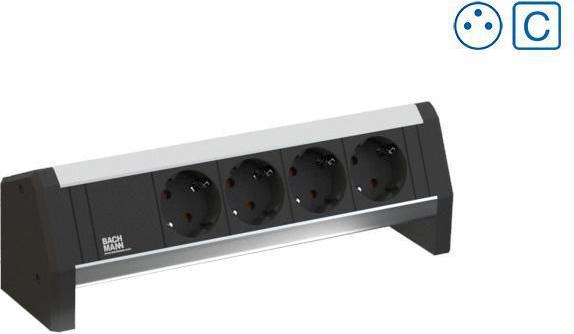 Immagine prodotto Bachmann Scrivania 1 - 3 prese AC - interno - tipo E - alluminio - plastica - 281 mm - 1 pz. (3 x, CEE 7/5, CEE 7/3, 1 m)