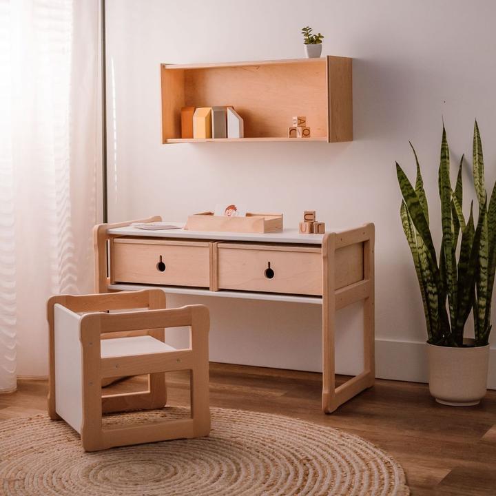 Immagine prodotto Montessori Tavolo multifunzionale con 2 cassetti + 1 sedia - SET - NATUR ® mobili per bambini (Dinette per bambini)