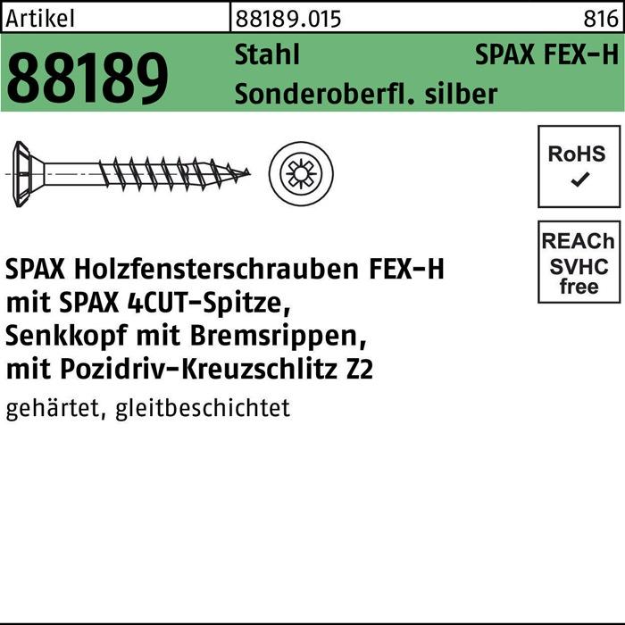 Produktbild Spax FEX H Beschlagschraube 4.0x 40 PZ 2 Stahl silber für Holzbefestigungen (1000 Schrauben pro Stück)
