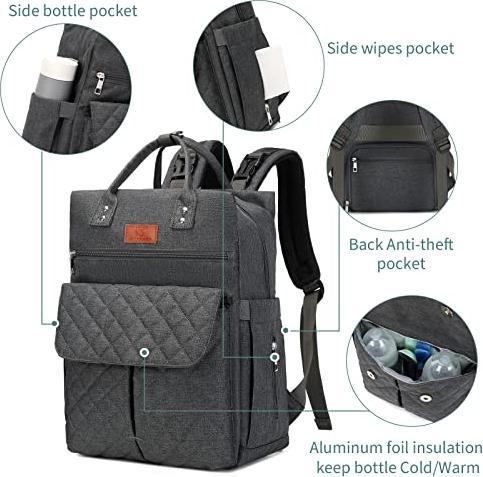 Produktbild Only-Bags.Store Baby Wickelrucksack Rucksack Schwarz - Elegant Panda Wickeltasche Grosse Kapazität mit