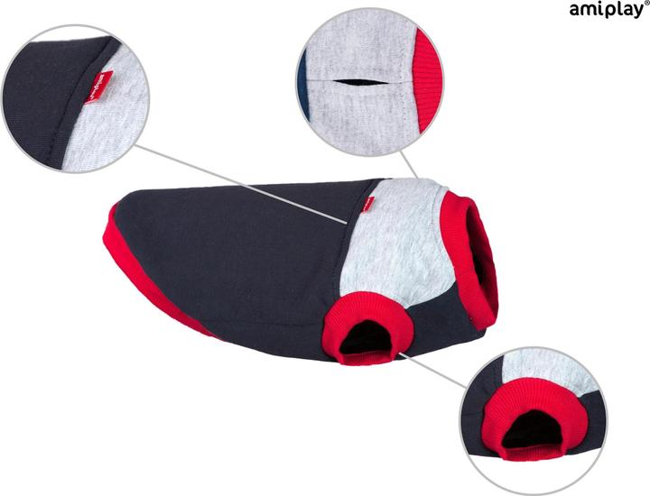 Actual product image amiplay Hoodie Denver Yorkshire 30cm Grey/Red (30, Dog jumper)