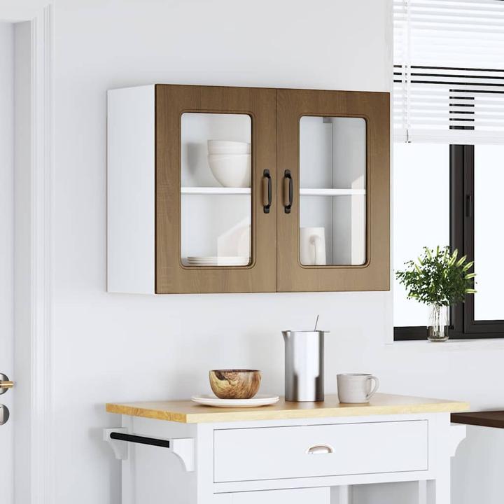 Image du produit VidaXL Armoire de cuisine suspendue avec porte vitrée Kalmar brun imitation chêne (80 x 31 x 60 cm)