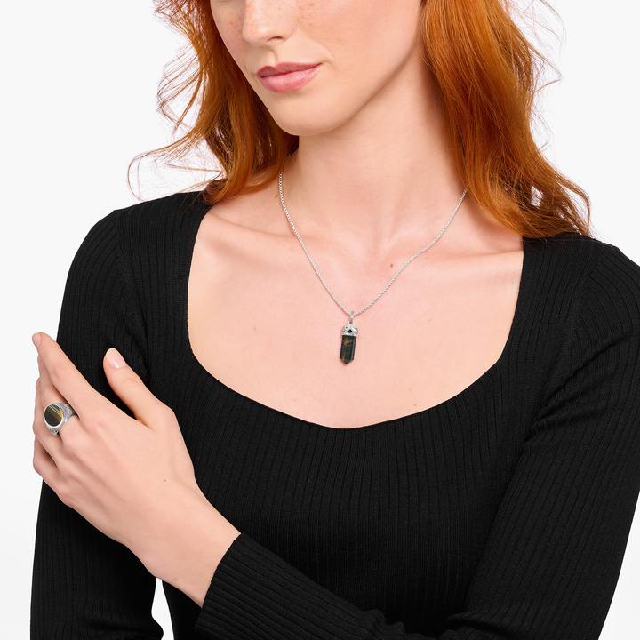 Image du produit Thomas Sabo Pendentif OEil de tigre bleu doré en forme de cristal Argent noirci (Noirci, Argent sterling 925)